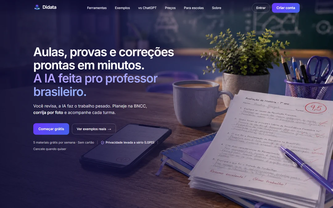 Interface do Didata apresentando planejamento e correção por foto